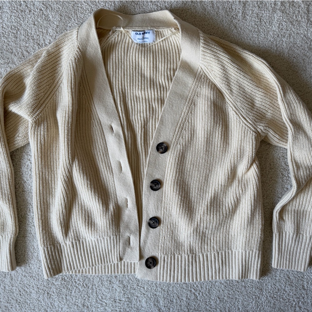 Old Navy Beige Ribbed Cardigan with Dark Buttons size M